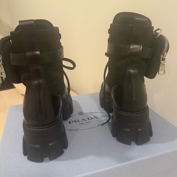 Prada Monolith Pouch-Detail Leather and Nylon Boots in Black Size 37 - Picture 8 of 12